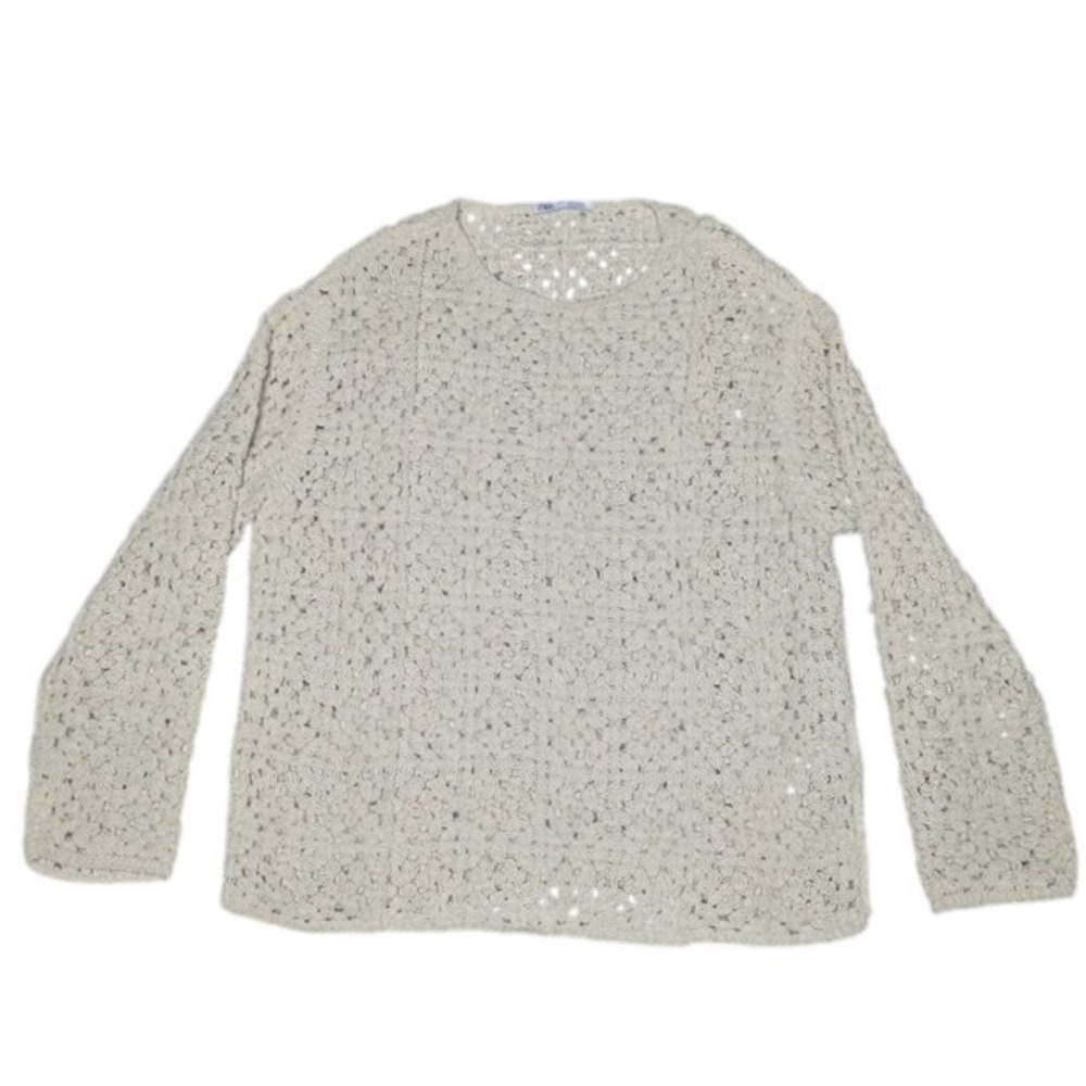 Zara Loose Knit Cream Cottagecore Hippie Long Sleeve Sweater Women's Medium
